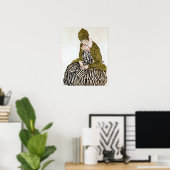 Egon Schiele Edith mit gestreiftem Kleid, Sitzen Poster (Heimbüro)