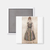 Egon Schiele - Edith Schiele im Stripkleid 1915 Magnet (Vorderseite/Rückseite)