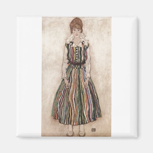 Egon Schiele - Edith Schiele im Stripkleid 1915 Magnet (Vorne)