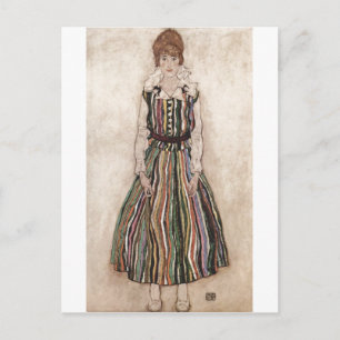 Egon Schiele - Edith Schiele im Stripkleid 1915 Postkarte