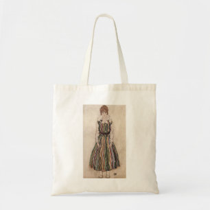 Egon Schiele - Edith Schiele in gestreiftem Kleid Tragetasche
