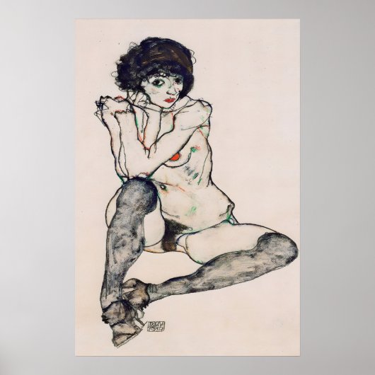 Egon Schiele Expressionismus Druck Sitzender Poster (Vorne)