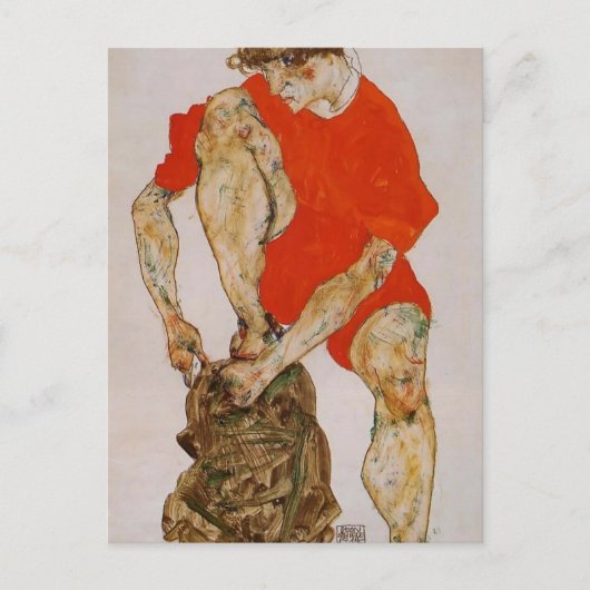 Egon Schiele-Female Model in Red Jacket & Pants Postkarte (Vorderseite)