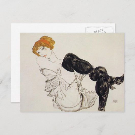 Egon Schiele - Frau in schwarzen Strümpfen Postkarte (Vorne/Hinten)