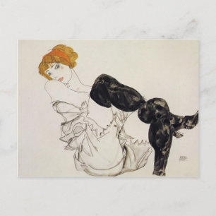 Egon Schiele - Frau in schwarzen Strümpfen Postkarte