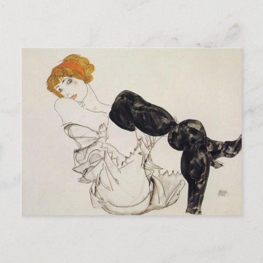 Egon Schiele - Frau in schwarzen Strümpfen Postkarte (Vorderseite)