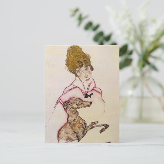 Egon Schiele - Frau mit Greyhound (Edith Schiele) Postkarte (Stehend Vorderseite)