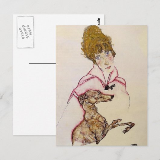 Egon Schiele - Frau mit Greyhound (Edith Schiele) Postkarte (Vorne/Hinten)