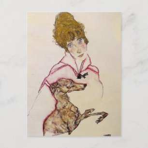 Egon Schiele - Frau mit Greyhound (Edith Schiele) Postkarte