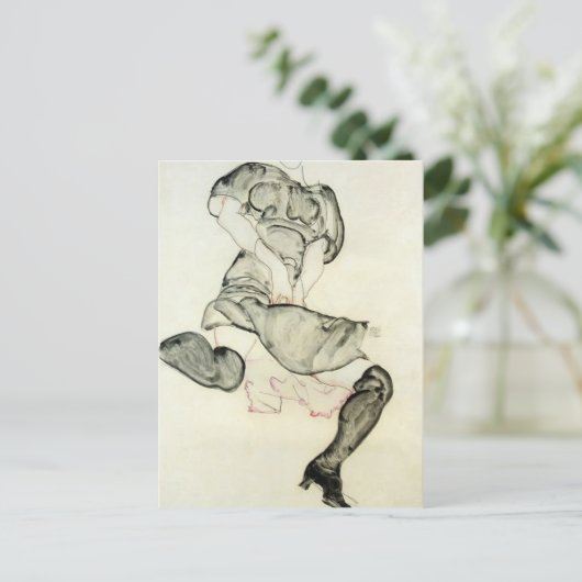 Egon Schiele - Frau mit schwarzen Strümpfen Postkarte (Stehend Vorderseite)