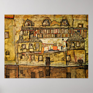 Egon Schiele - Hausmauer am Fluss Poster