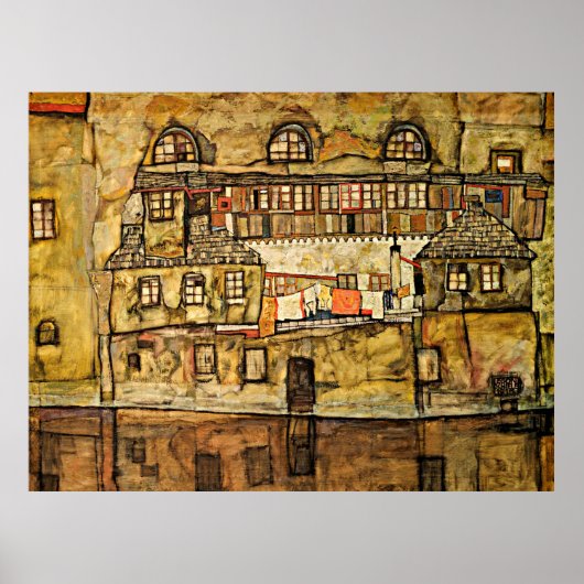 Egon Schiele - Hausmauer am Fluss Poster (Vorne)