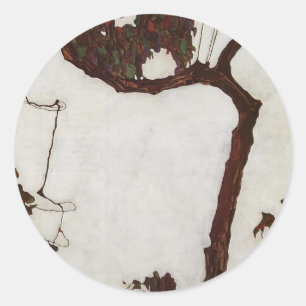 Egon Schiele - Herbstbaum mit Fuchsias Runder Aufkleber