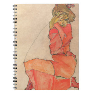 Egon Schiele - Kneeling Female in Orange-Rot-Kleid Notizblock
