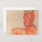 Egon Schiele - Kneeling Female in Orange-Rot-Kleid Postkarte (Vorne/Hinten)