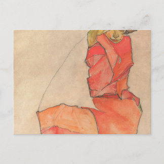 Egon Schiele - Kneeling Female in Orange-Rot-Kleid Postkarte