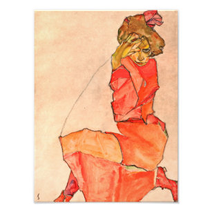 Egon Schiele - Knetfrau in orangefarbenem Kleid Fotodruck
