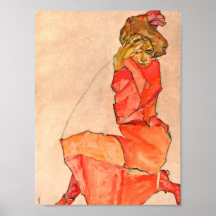 Egon Schiele - Knetfrau in orangefarbenem Kleid Poster
