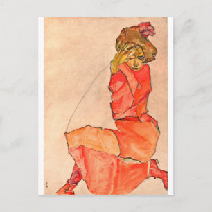 Egon Schiele - Knetfrau in orangefarbenem Kleid Postkarte