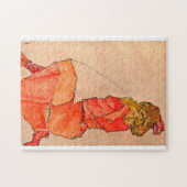 Egon Schiele - Knetfrau in orangefarbenem Kleid Puzzle (Horizontal)