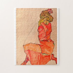 Egon Schiele - Knetfrau in orangefarbenem Kleid Puzzle