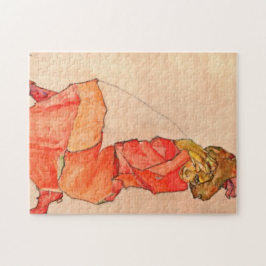 Egon Schiele - Knetfrau in orangefarbenem Kleid Puzzle (Horizontal)