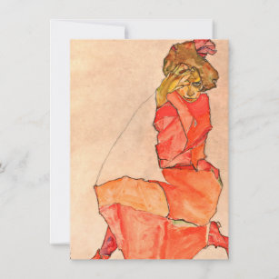 Egon Schiele - kniende Frau im orange Rot-Kleid Dankeskarte