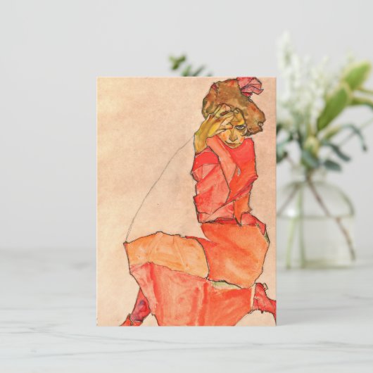 Egon Schiele - kniende Frau im orange Rot-Kleid Dankeskarte (Stehend Vorderseite)