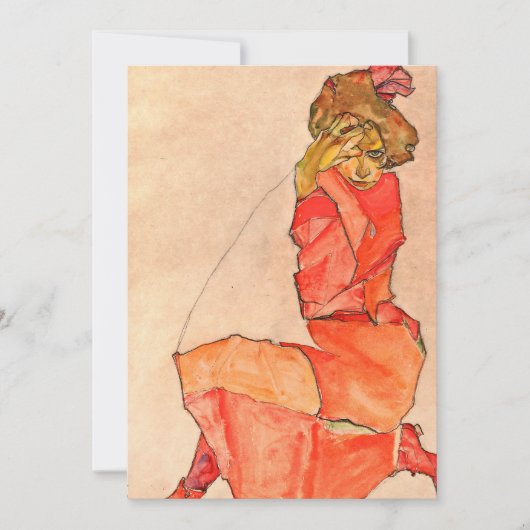 Egon Schiele - kniende Frau im orange Rot-Kleid Einladung (Vorderseite)