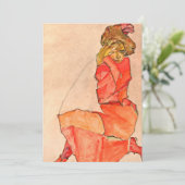 Egon Schiele - kniende Frau im orange Rot-Kleid Einladung (Stehend Vorderseite)