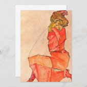 Egon Schiele - kniende Frau im orange Rot-Kleid Einladung (Vorne/Hinten)