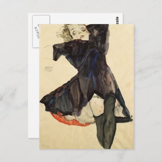 Egon Schiele - Mädchen in blauem Kleid Postkarte (Vorne/Hinten)
