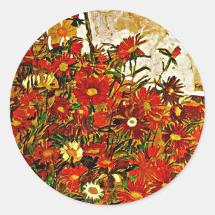Egon Schiele Malerei, Feld der Blume Runder Aufkleber