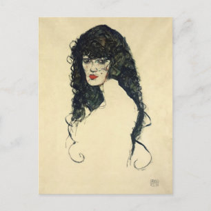 Egon Schiele - Portrait einer Frau mit schwarzem H Postkarte