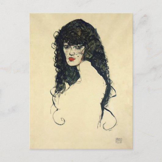 Egon Schiele - Portrait einer Frau mit schwarzem H Postkarte (Vorderseite)