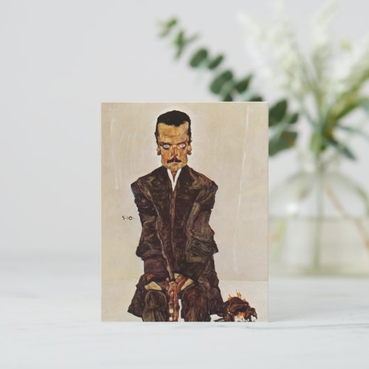 Egon Schiele - Portrait von Herausgeber Eduard Kos Postkarte (Stehend Vorderseite)