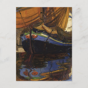 Egon Schiele Segelboot mit Reflektion im Wasser Postkarte