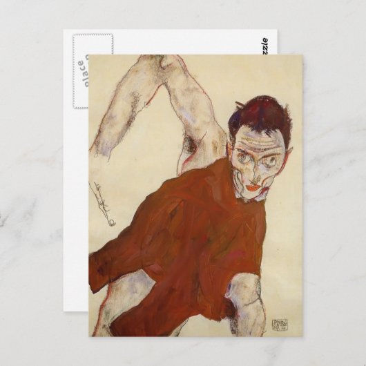 Egon Schiele - Selbstportrait in einer Kerkine Postkarte (Vorne/Hinten)