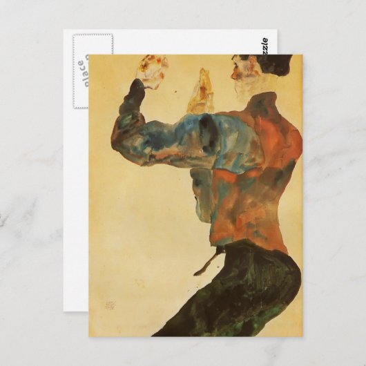 Egon Schiele - Selbstportrait mit angehobenen Waff Postkarte (Vorne/Hinten)