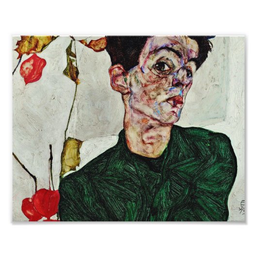 Egon Schiele - Selbstportrait mit chinesischer Lat Fotodruck (Vorne)