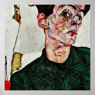 Egon Schiele - Selbstportrait mit chinesischer Lat Poster