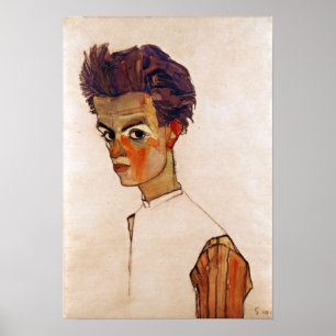 Egon Schiele Selbstportrait mit gestreiftem Shirt Poster