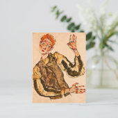 Egon Schiele - Selbstportrait mit gestreiften Armb Postkarte (Stehend Vorderseite)