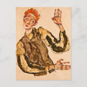Egon Schiele - Selbstportrait mit gestreiften Armb Postkarte (Vorderseite)
