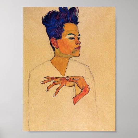 Egon Schiele - Selbstportrait mit Händen auf der B Poster (Vorne)