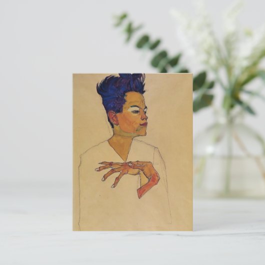 Egon Schiele - Selbstportrait mit Händen auf der B Postkarte (Stehend Vorderseite)