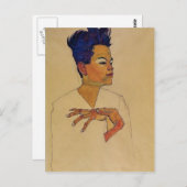 Egon Schiele - Selbstportrait mit Händen auf der B Postkarte (Vorne/Hinten)