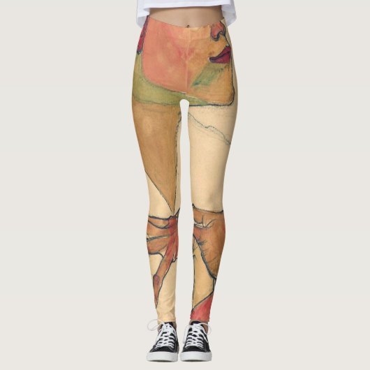 Egon Schiele Selbstportrait mit Händen auf der Bru Leggings (Vorderseite)