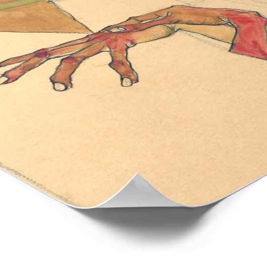 Egon Schiele Selbstportrait mit Händen auf der Bru Poster (Ecke)