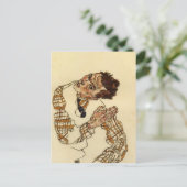 Egon Schiele - Selbstportrait mit kariertes Shirt Postkarte (Stehend Vorderseite)